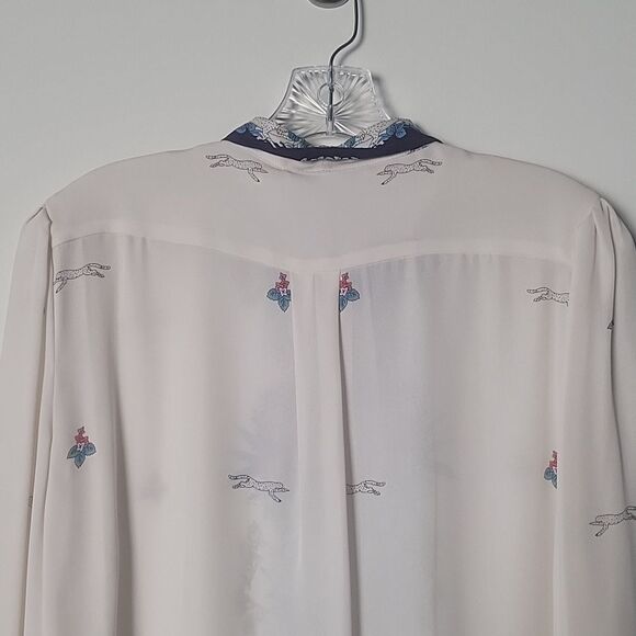NWT Jeunesse XS Retro Printed Silk Button Front Top Blouse Modest Long Sleeve - Picture 13 of 16